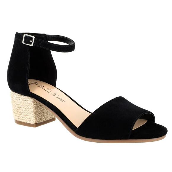 Bella Vita Sandals Black Suede Fable Block Heel Open Toe Casual Dressy 7 Narrow - Picture 1 of 5